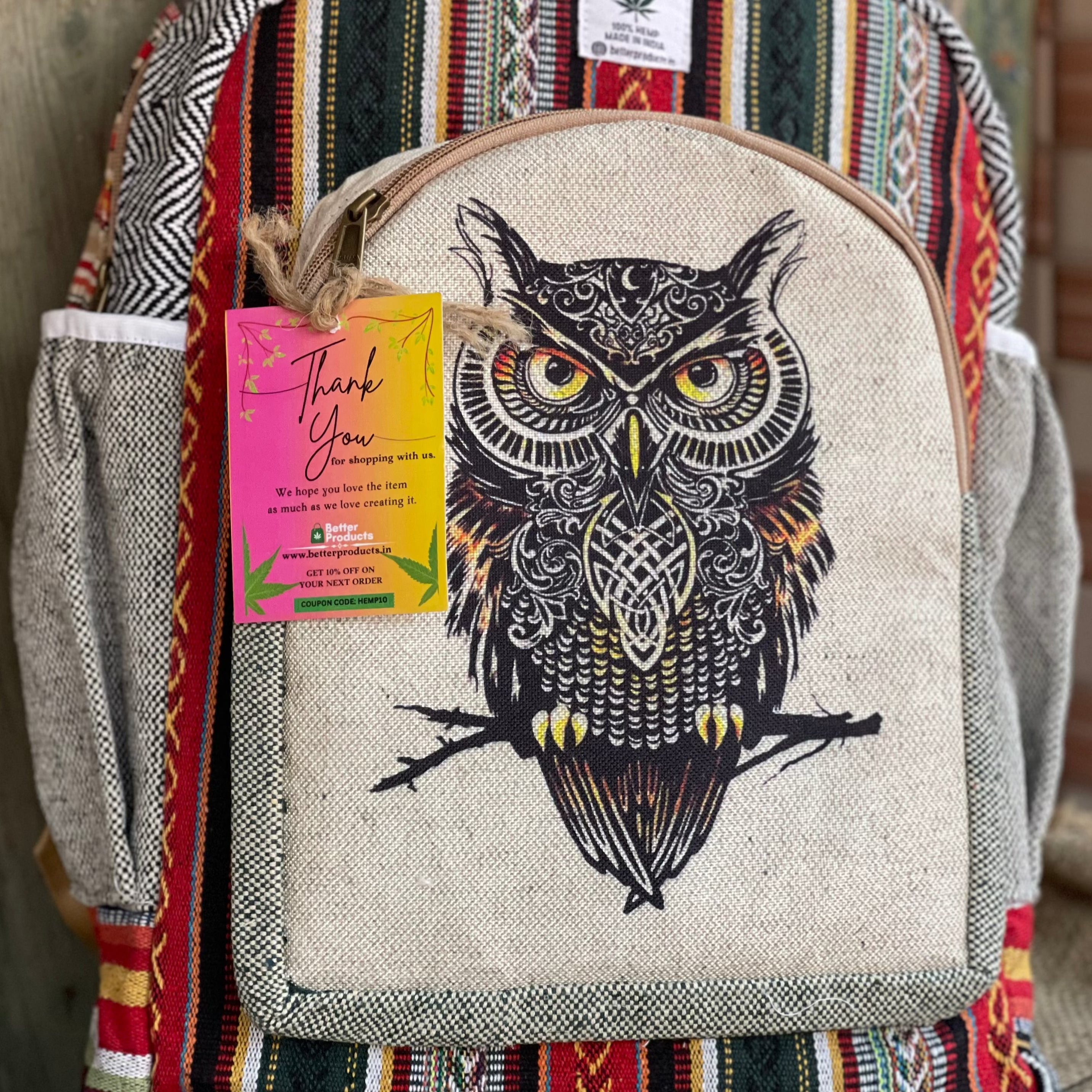 3-D HIMALAYAN OWL HEMP BACKPACK - 48 L Laptop Office/School/Travel Backpack- Fits Up to 17.3 Inch Laptop Notebook (Both Male and Female)