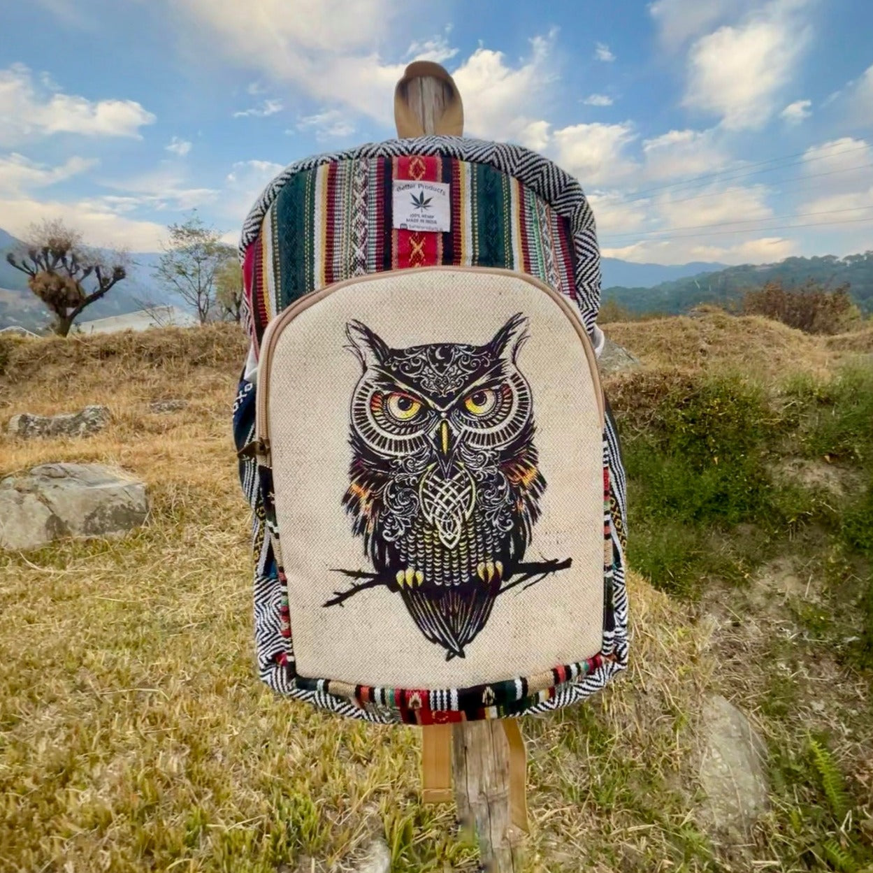 3-D HIMALAYAN OWL HEMP BACKPACK - 48 L Laptop Office/School/Travel Backpack- Fits Up to 17.3 Inch Laptop Notebook (Both Male and Female)