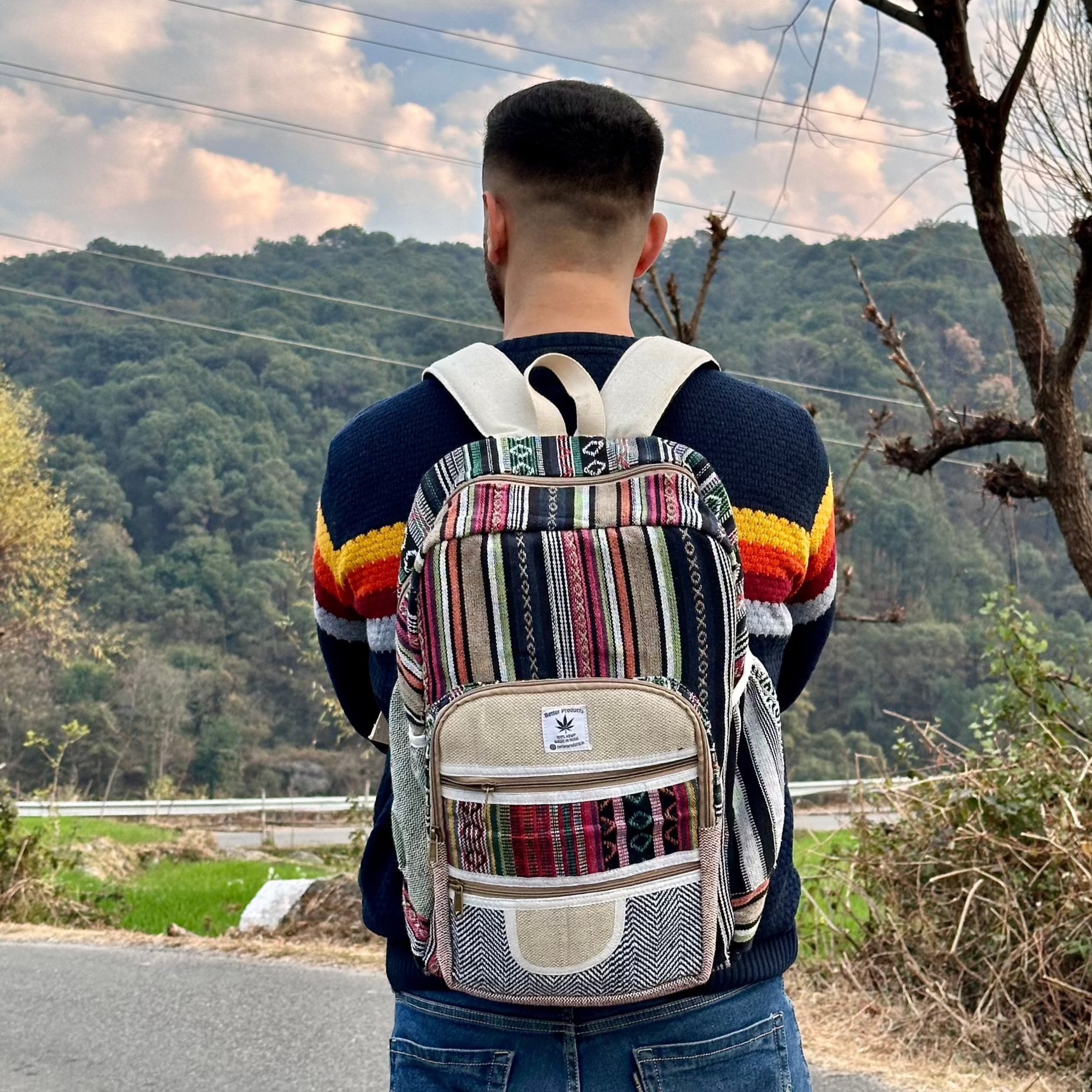 Multi Color 4 Quad-Zip HEMP BACKPACK- 48 L Laptop Office/School/Travel Backpack- Fits Up to 17.3 Inch Laptop Notebook (Both Male and Female)
