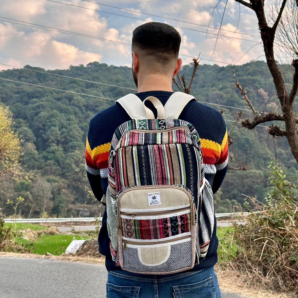 Multi Color 4 Quad-Zip HEMP BACKPACK- 48 L Laptop Office/School/Travel Backpack- Fits Up to 17.3 Inch Laptop Notebook (Both Male and Female)