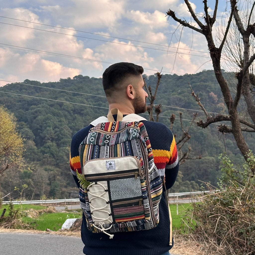 Vintage Multi color Four-Zip HEMP BACKPACK - 48 L Laptop Office/School/Travel Backpack- Fits Up to 17.3 Inch Laptop Notebook (Both Male and Female)