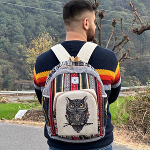 3-D HIMALAYAN OWL HEMP BACKPACK - 48 L Laptop Office/School/Travel Backpack- Fits Up to 17.3 Inch Laptop Notebook (Both Male and Female)