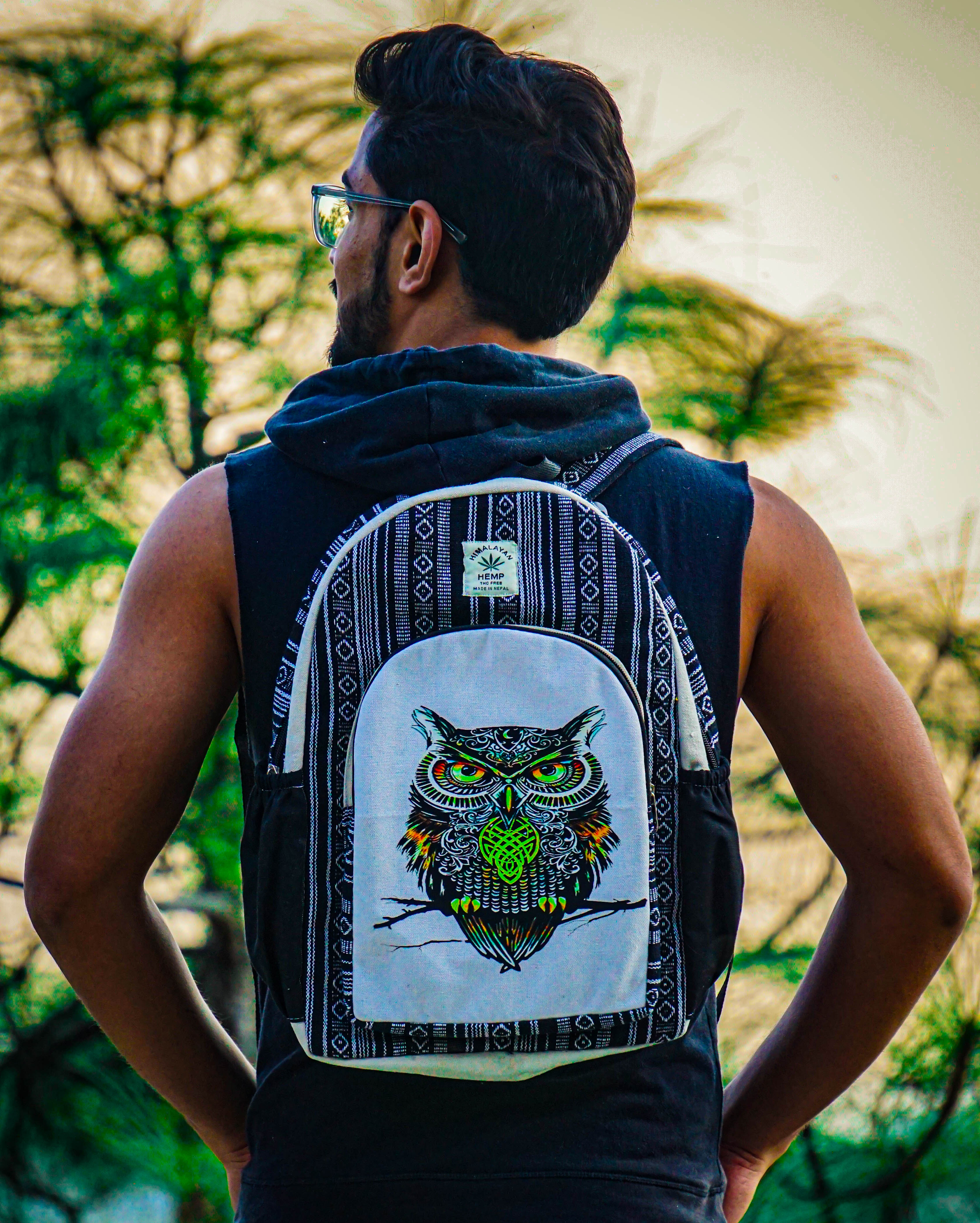 3-D HIMALAYAN OWL HEMP BACKPACK - 48 L Laptop Office/School/Travel/Business Backpack- Fits Up to 17.3 Inch Laptop Notebook